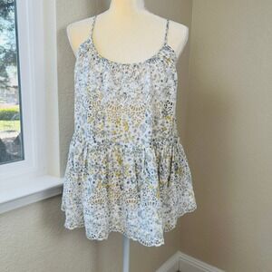 Free People Floral Crochet Lace Babydoll Cami Top Womens M Boho Festival Flowy